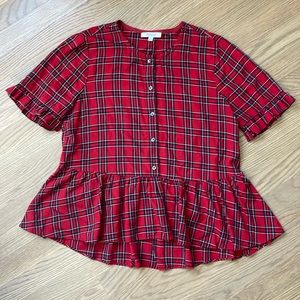 Madewell Studio Ruffle-Hem Top in Clanton Plaid • size S
